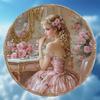 D Flat Pc VintageStyle D Flat Printed Metal Sign Featuring a Round Wall Art of a GoldenHaired Woman In a Pink Dress Adorn
