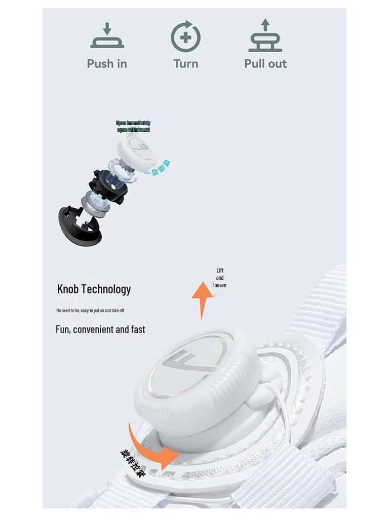 Warrior Kids' Winter 2025 White Leather Sneakers with Rotating Button for Boys and Girls - Versatile Casual Shoes