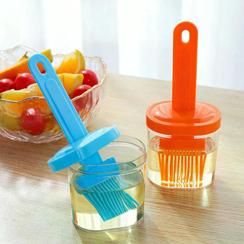 1Pc Oil Brush Pancake Oil Brush Integrated Oil Pot Brush With Bottle Kitchen Dustproof Household High Temperature Baking Tool
