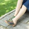 Handgemachte bemalte Hausschuhe im ethnischen Stil aus echtem Leder Patchwork Spitze Damen Sandalen mit rundem Absatz