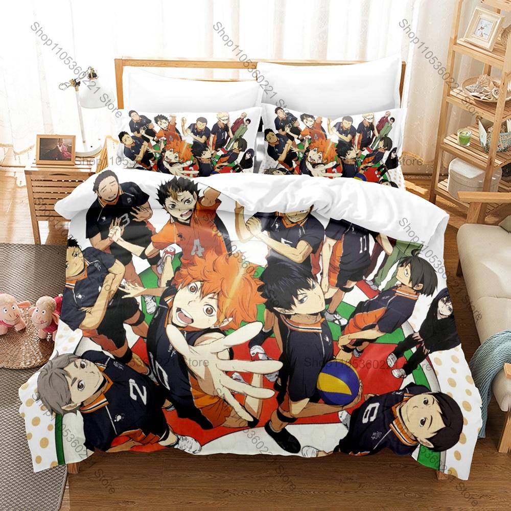 Cool Kuroo Tetsuro Kenma Kozume Cat Logo Nekoma Uniform Volleyball Court Duvet Cover + 2 Pillowcases Sports Anime Bed Linen