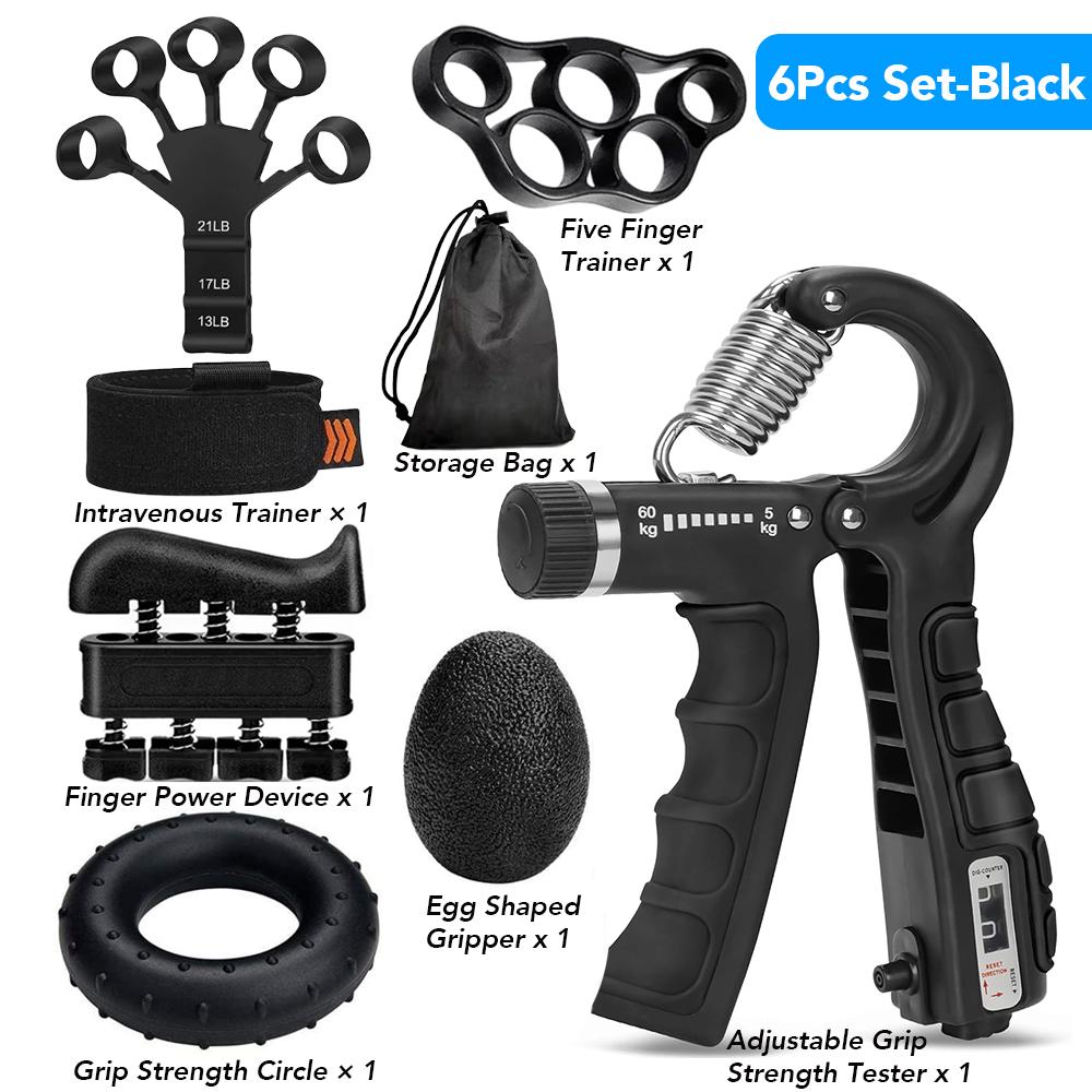 6-Pack 5-60Kg Adjustable Grip Strength Trainer with Finger Exerciser Hand Grip Strengthener for Muscle Building & Injury Recover