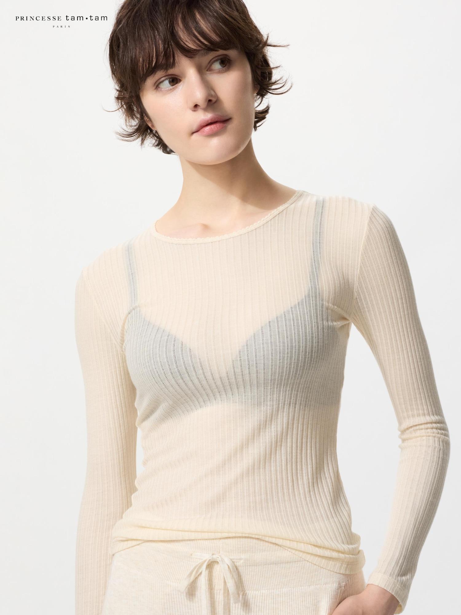 

Uniqlo HeaTTech Cashmere Blend PoinTed T shirT 30 NATURAL/L