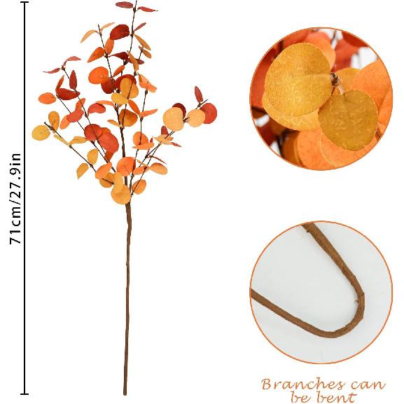 Agusbagli 6 Pcs Artificial Eucalyptus Leaves 28'' Tall Fall Flowers Leaf Greenery Stems Autumn Decorations for Home Wedding Centerpieces Thanksgiving
