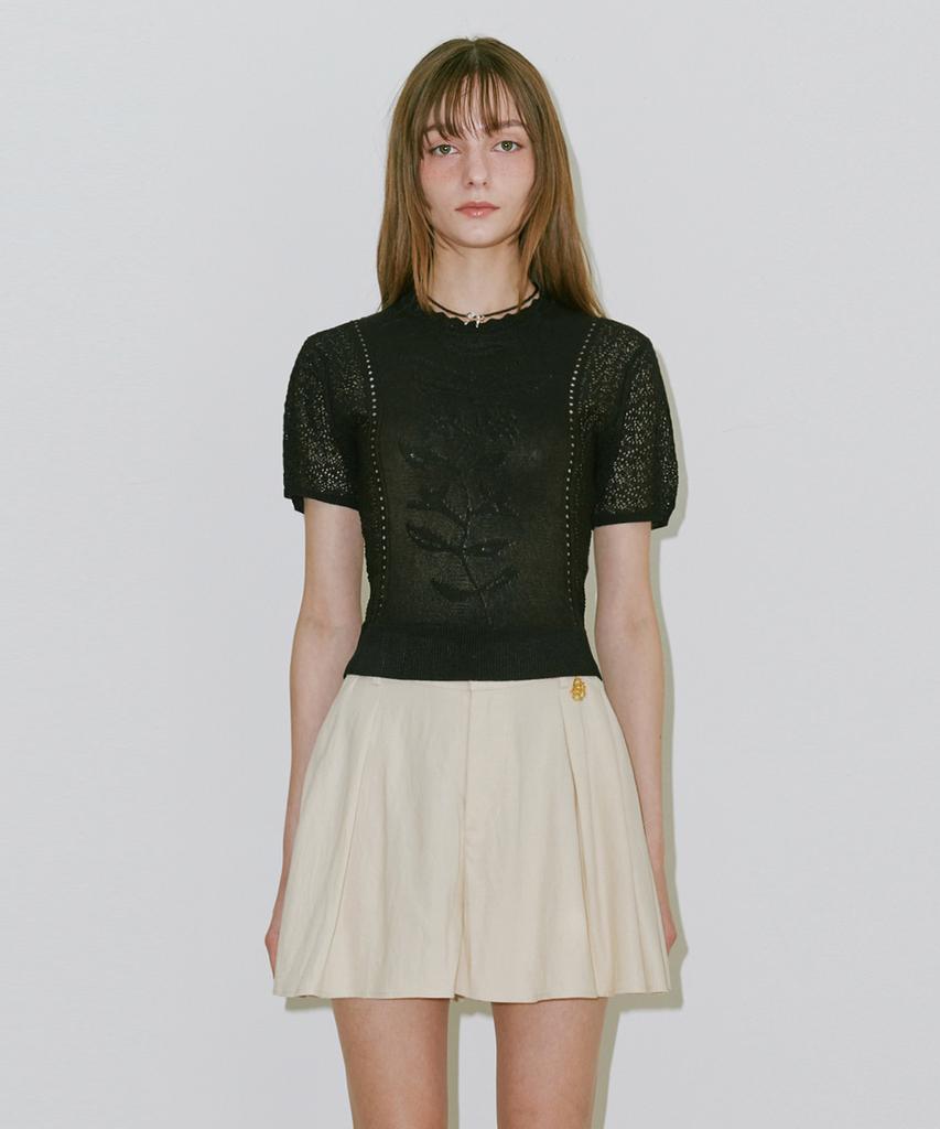 BELLOL Flower Jacquard Half Knit Black