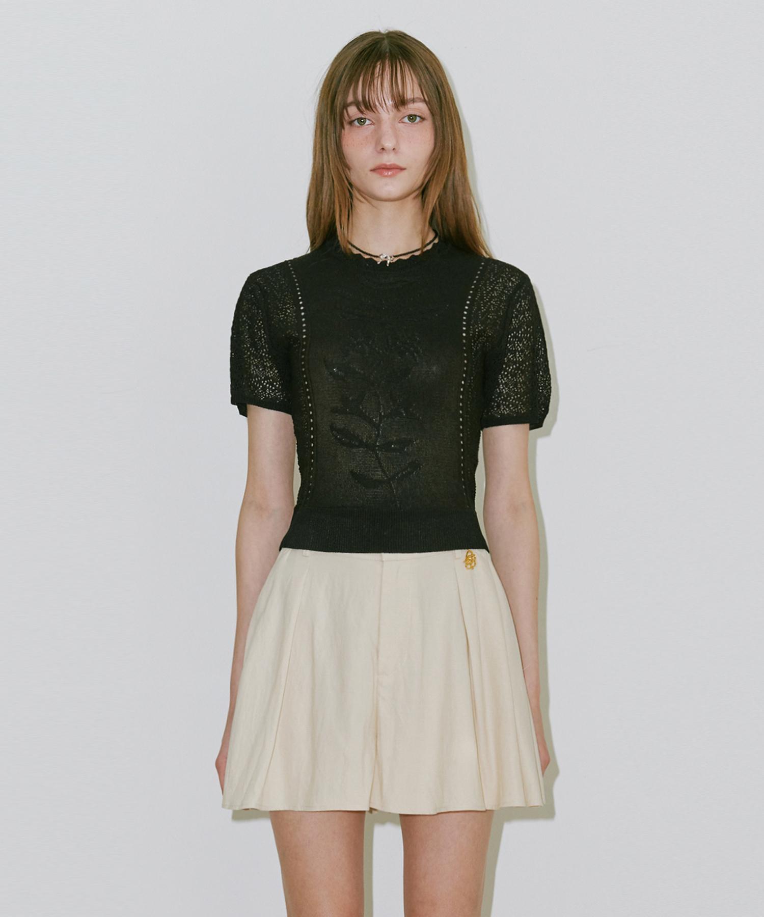 Belloel Flower Jacquard Half Knit Black Free