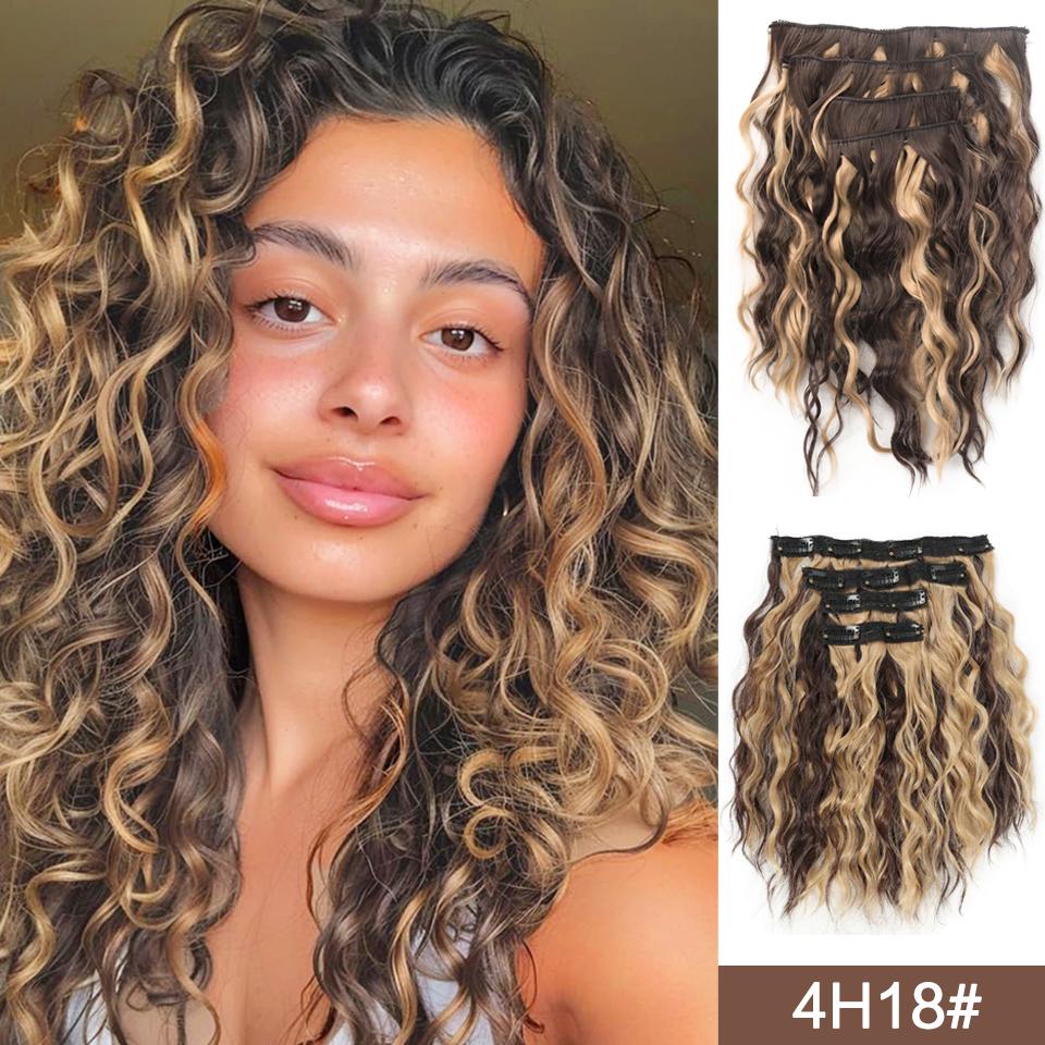 Synthetic Wig BB Clip Style 4-piece Set Short Curly Hair Extensions Wig Natural Smooth Curly Hair Extensions Wig