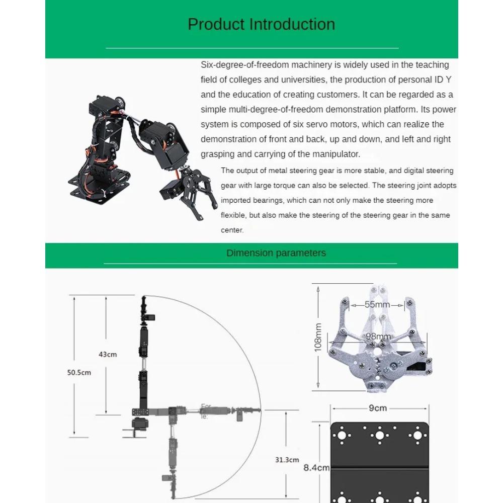360 Degrees 6 DOF Robot Metal Alloy Mechanical Arm Claw Kit MG996R for Arduino Robotics Kit Educational Ps2 Programmable Toys