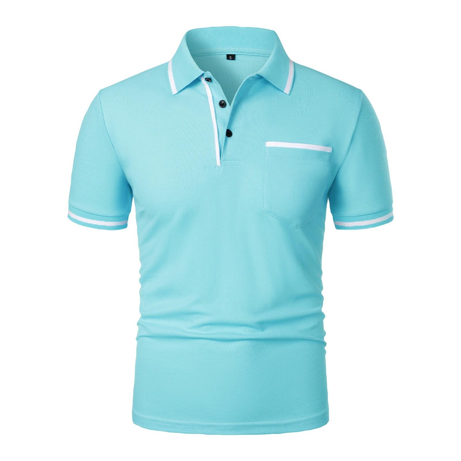 

Мужская однотонная рубашка с коротким рукавом и карманом на пуговицах, с лацканами, мужская повседневная модная рубашка M синий