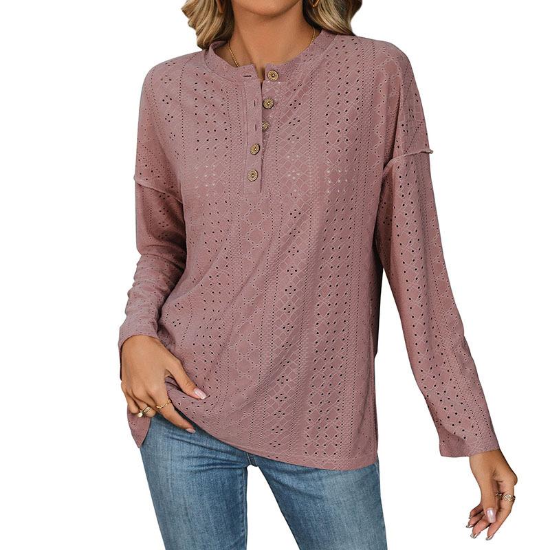 Woman Clothing Fashion Casual Tops Shirts Fashionable and Casual Temperament Autumn Women's Long-sleeved Solid Color Knit Jacquard Blouse Female