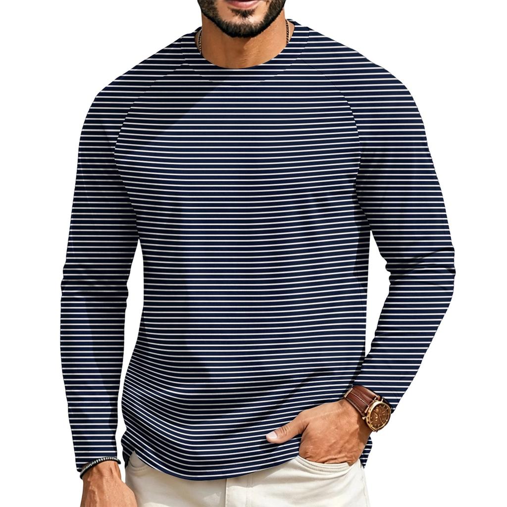 T-shirt casual a manica lunga raglan da uomo con girocollo, per l'uso quotidiano