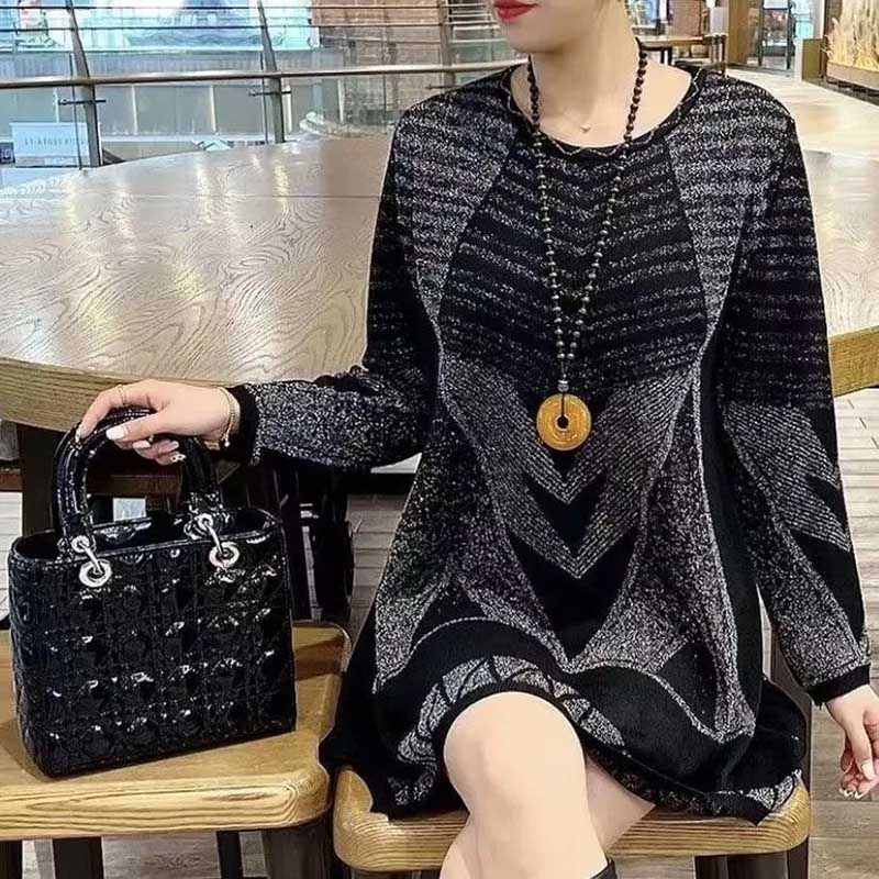 Sweater for Women Oversize Thickened Round Neck Pullover Warm Knitted Stretchy Long Sleeve Sweater Tops