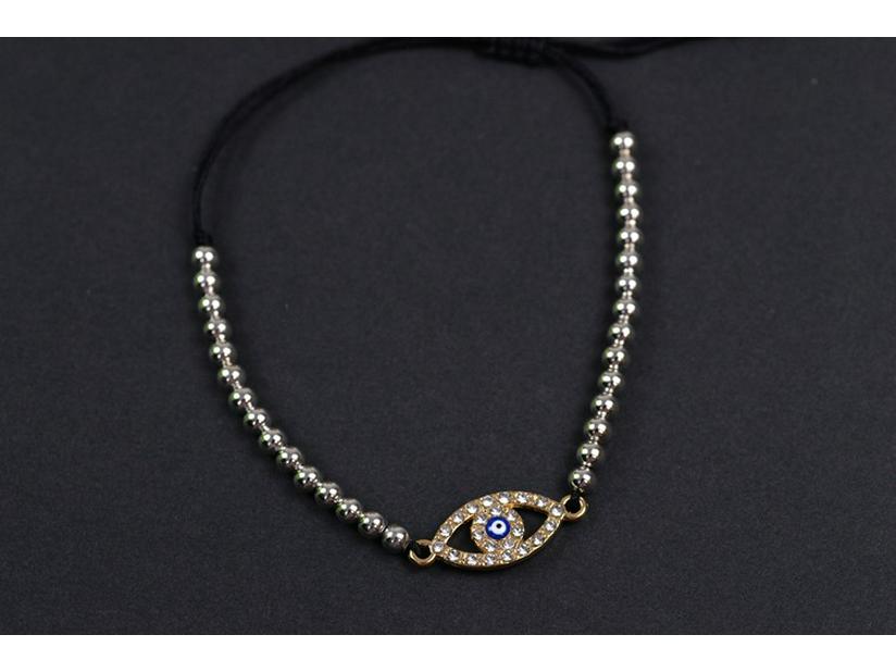 

Европейский и американский плетеный регулируемый браслет для пар с инкрустированным бриллиантами крестом и глазом дьявола