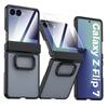 For Samsung Galaxy Z Flip 7 with Built-in Screen Protector,Ring Holder Hinge Protection Shockproof Rugged Case Translucent Matte Cover-Black