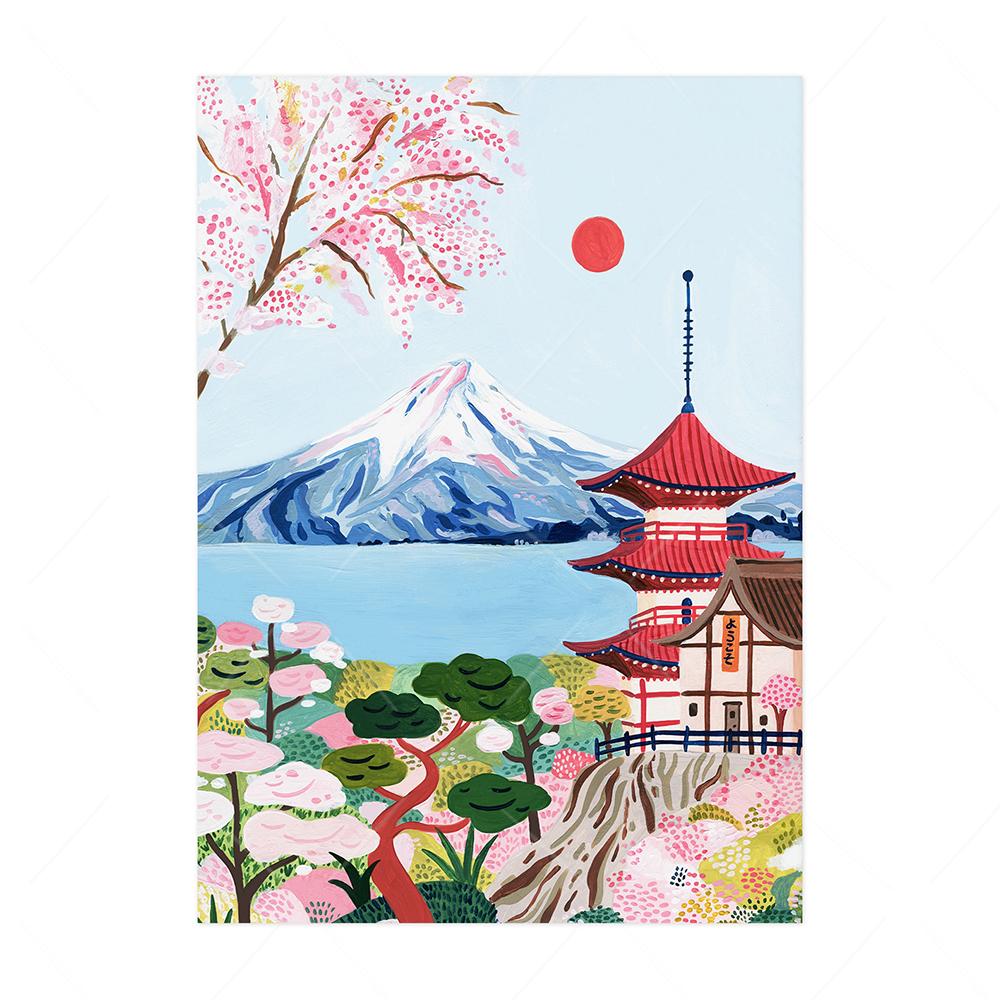 Scandinavian vintage tourist city poster Paris Lisbon Japan landscape art canvas painting gift for housewarming wall panels home decor