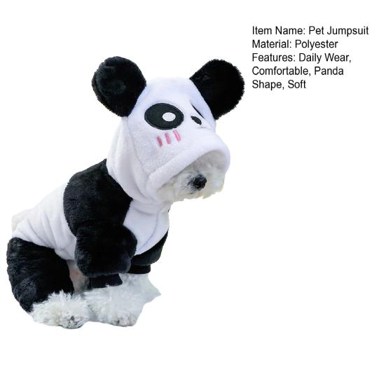 Tuta per animali domestici alla moda a forma di panda con cappuccio, cappotto caldo invernale a quattro zampe