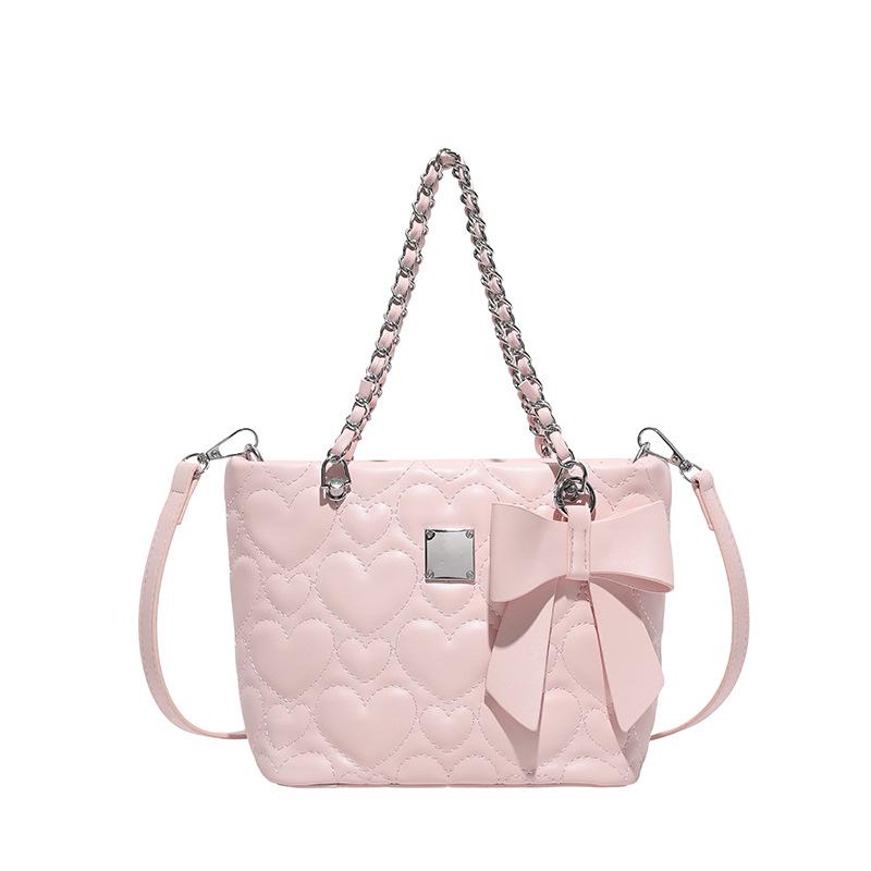 Korean Style Heart Commuter Tote - Versatile French Chain Shoulder Bag розовый