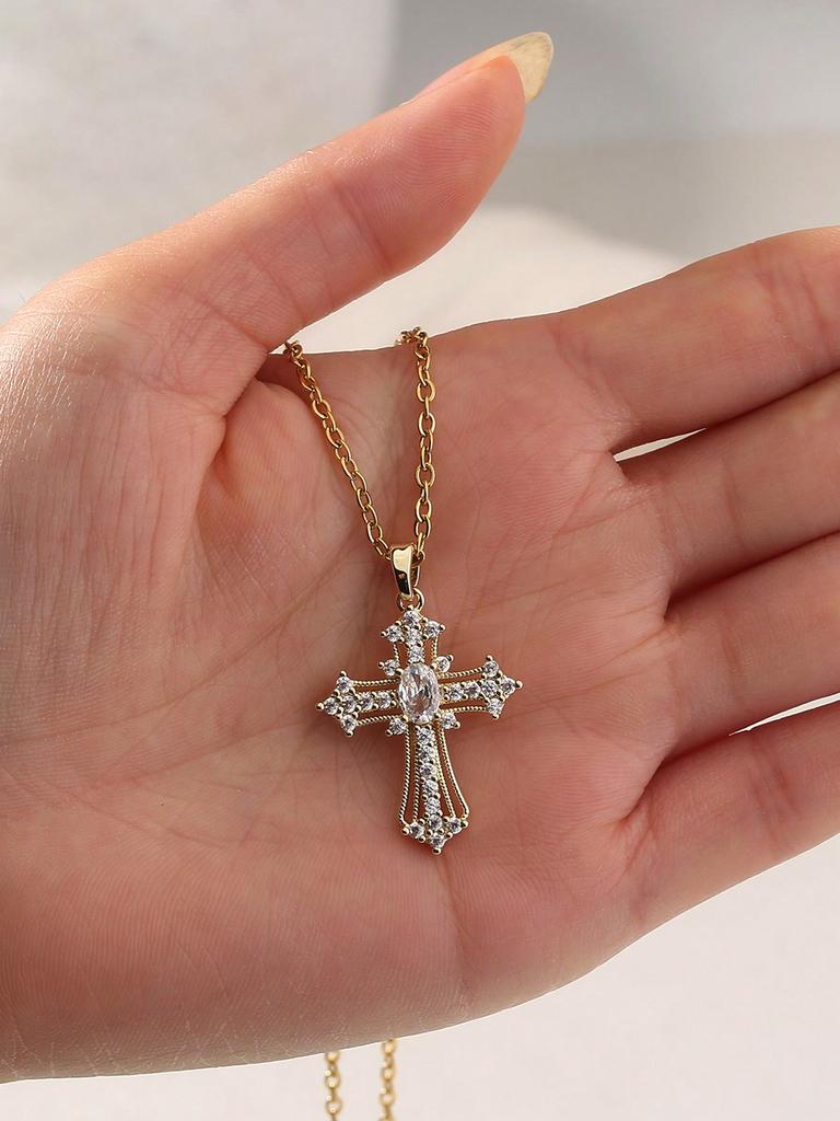 A zircon cross pendant necklace, a gift for friends, girlfriends, Christmas, Thanksgiving, Valentine's Day