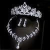DIEZI Baroque Bridal Wedding Sky Blue Rose Crown Princess Queen Water Drop Crystal Tiaras Necklace Earrings New Jewelry Sets