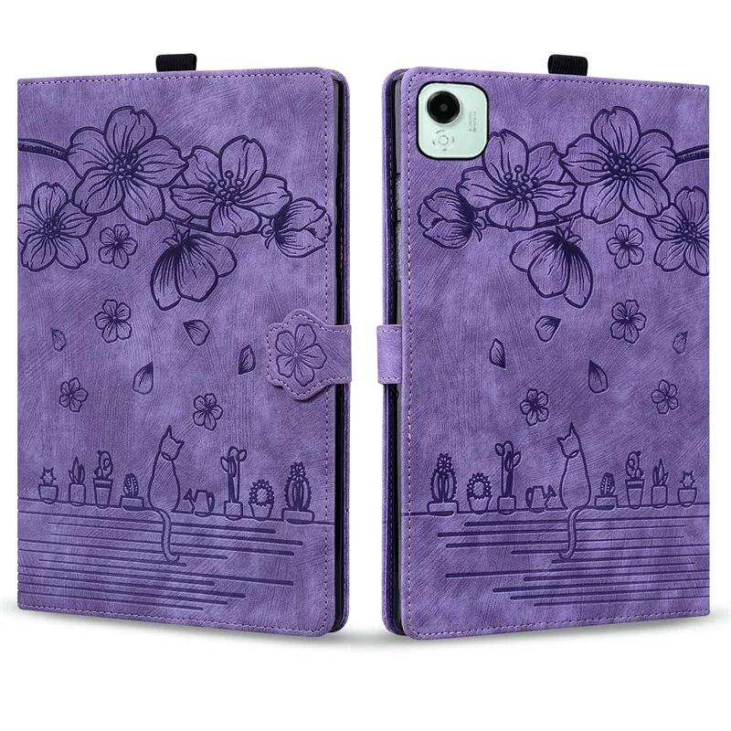 Funda for Galaxy Tab S10 FE Plus 13.1" Tablet Case 3D Flower Cat Embossed Wallet Folio Stand Cover for Samsung SM-X620 SM-X626B