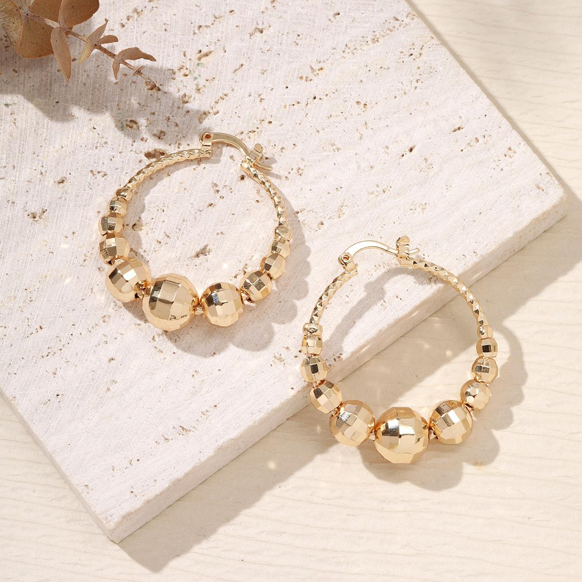 Ретро Золотые Граненые Круглые Серьги-Кольца Блестящие - Высококачественные Индивидуальные Серьги-Кольца золотой