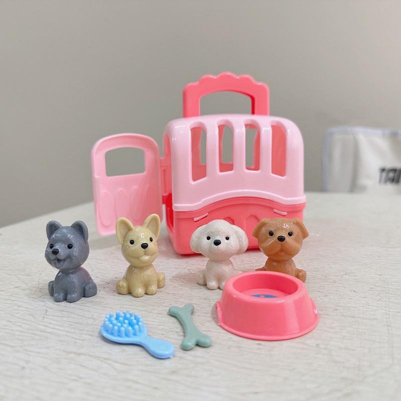 8/11Pcs Christmas Diy Decoration Gifts Cute Dog Pet Basket Family Toys Cat Nest Set Props Scene Playing Toys