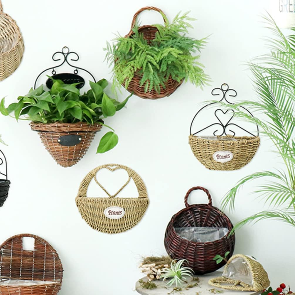 DOITOOL Woven Hanging Basket Rattan Flower Basket Hanging Planters: 2PCS Rustic Flower Pot Wall Hanging Plant Containers Woven Storage Baskets Flower