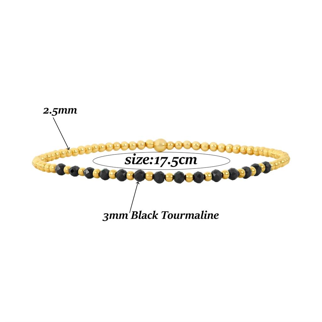 Vlen Naturalny Czarny Spinel Bransoletka Pozłacana Minimalistyczna Stackable Bangle dla Kobiet Dziewczyn Delikatna Biżuteria Prezent