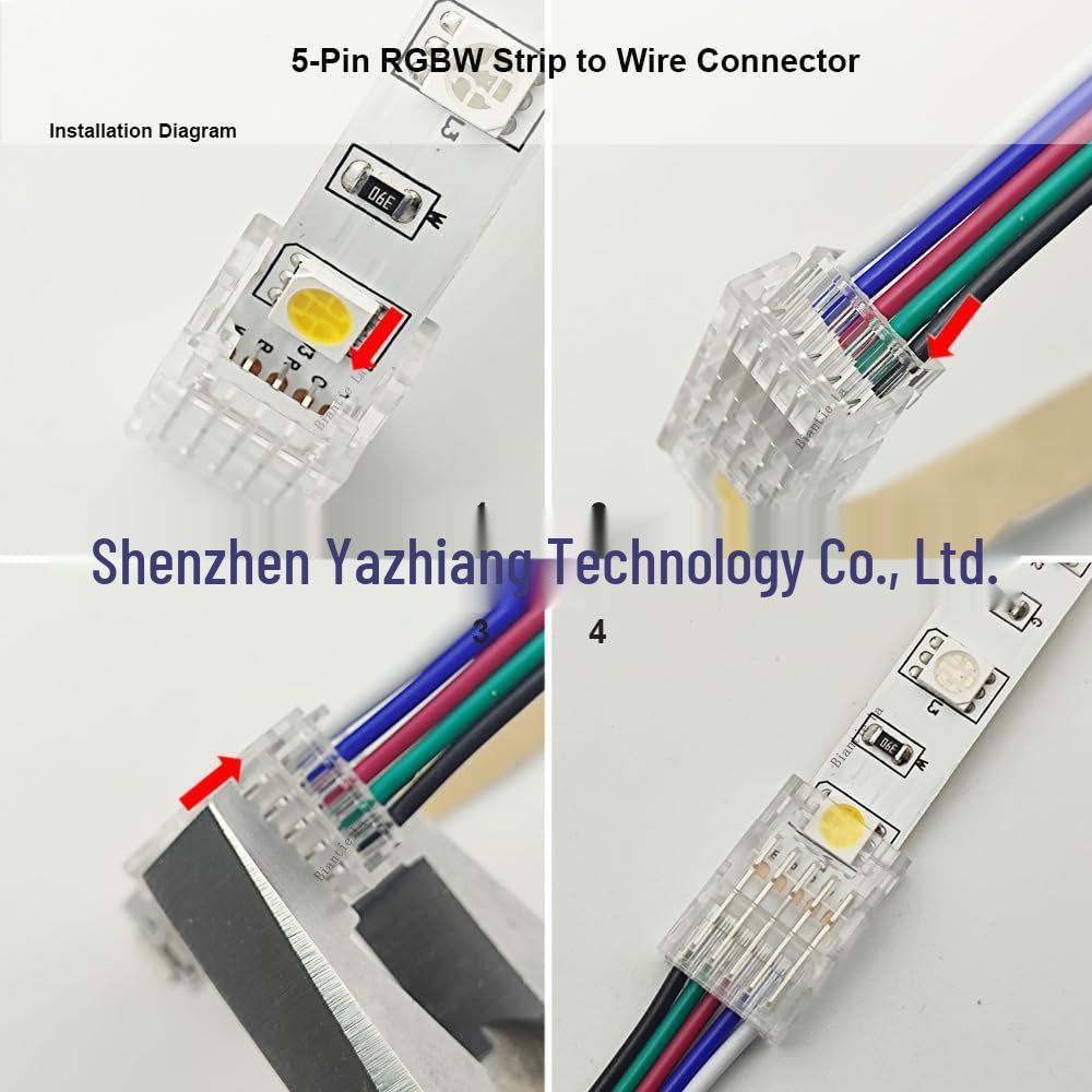 5-Pin RGBW LED Strip Solderless Clip Board for 10/12mm Strips, No Dark Spots, Pack of 10