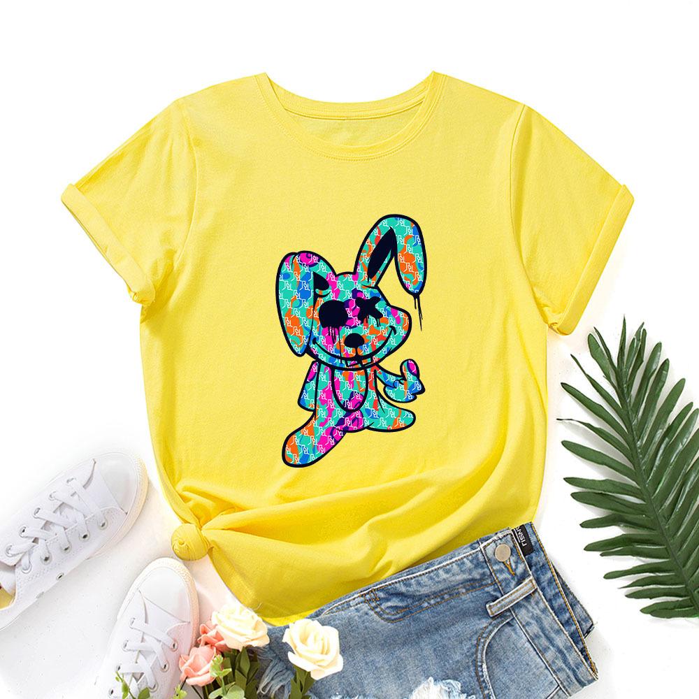 Fashion Women's Rabbit Printing Loose Crew Neck Short Sleeve Casual T-Shirts Women’s