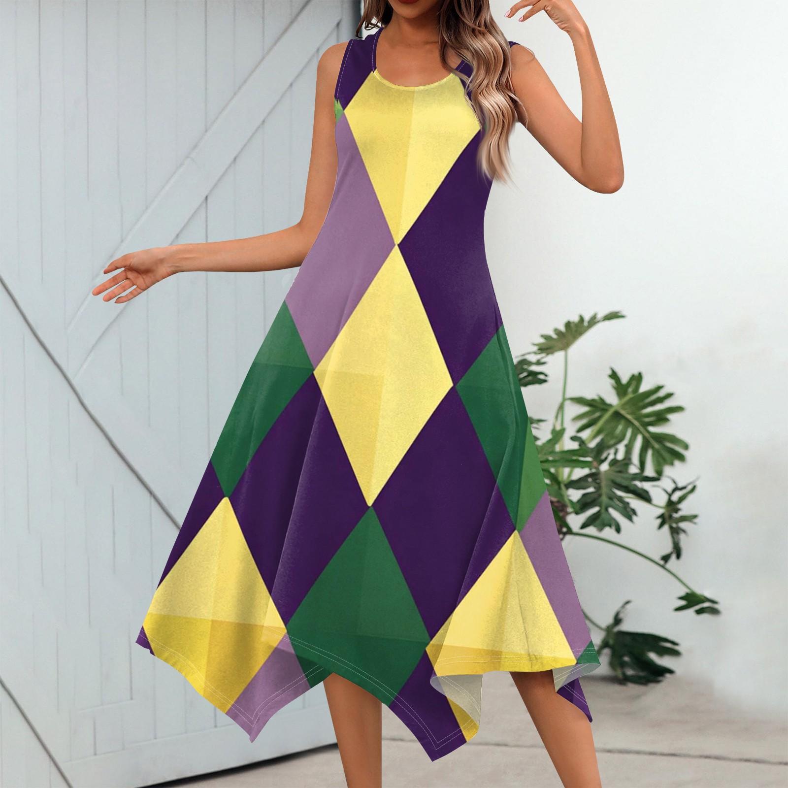 

Женское повседневное модное платье миди без рукавов с круглым вырезом и нерегулярным подолом L жёлтый