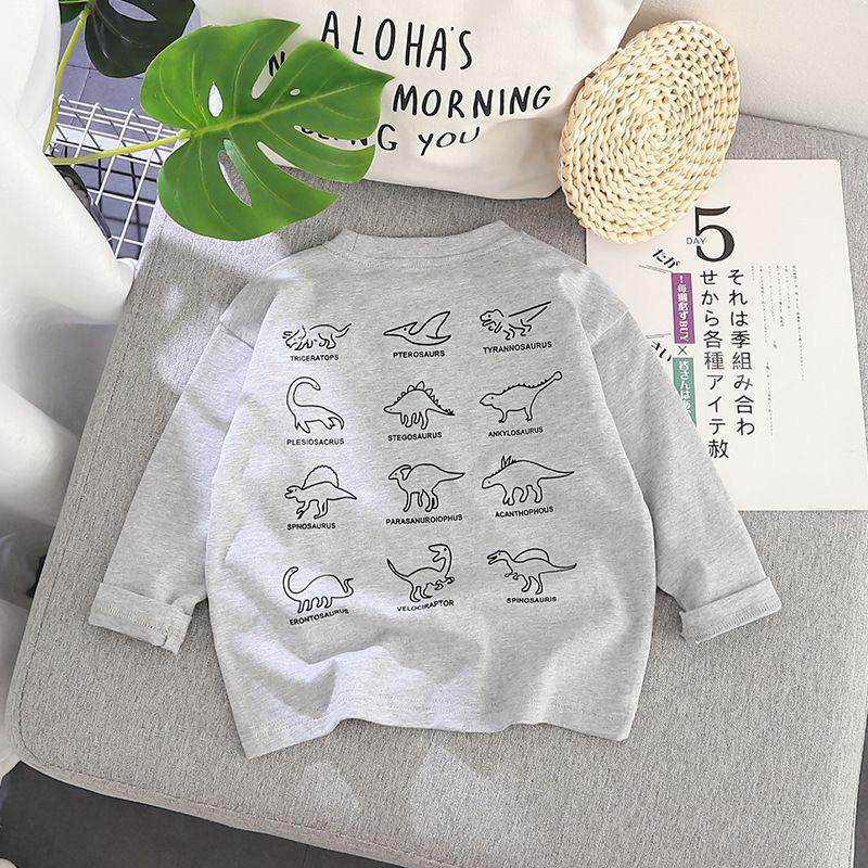 Kids Cotton Dinosaur Long Sleeve T Shirt Spring Autumn Baby Round Neck Pullover Top