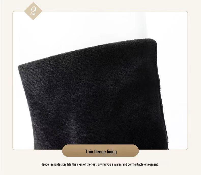 Women's Soft Leather Knee-High Stretch Boots, Fleece-Lined for Autumn/Winter, Fashion Chunky Heel Over-the-Knee Boots