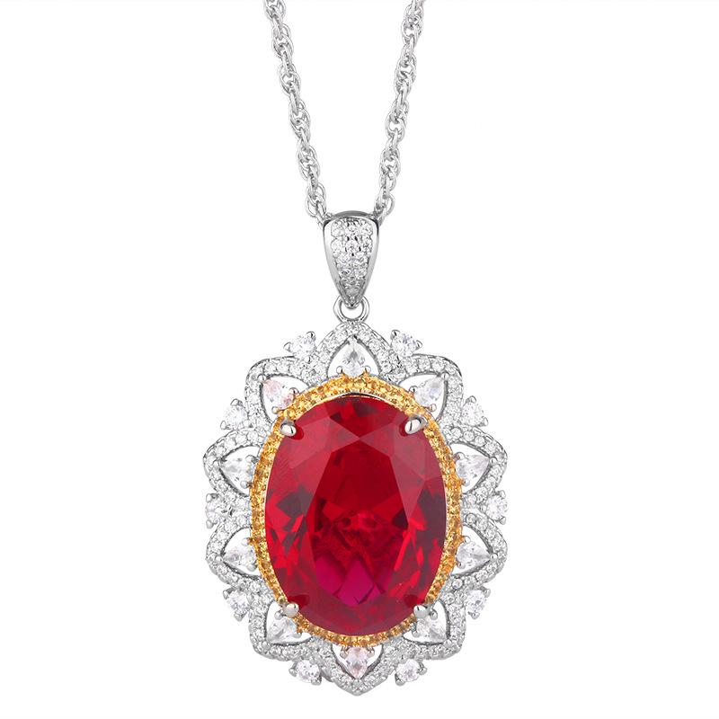 Jewelry Copper Bottom Gold-Plated Simulation Red Corundum Blue Spinel Light Luxury Pendant 15 * 20