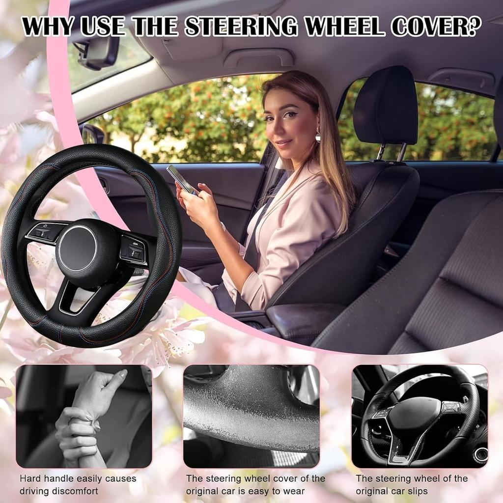 Car Steering Wheel Cover 2025, Universal Auto PU Cute Breathable -Black