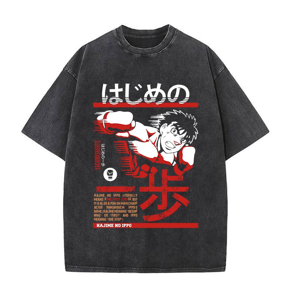 Anime Hajime No Ippo Siłownia Bokserska Kamogawa Koszulki Washed Makunouchi Takamura KGB Koszulki Odzież Męska Codzienna Bawełniana Koszulka