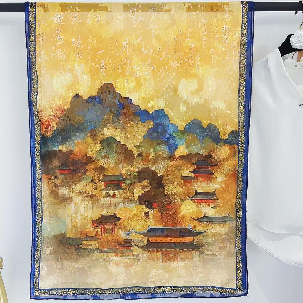 Simulationsseide Mode Blume-Schnitt Seidenschal Damen Einseitig Zweifarbig Blume Retro Schal