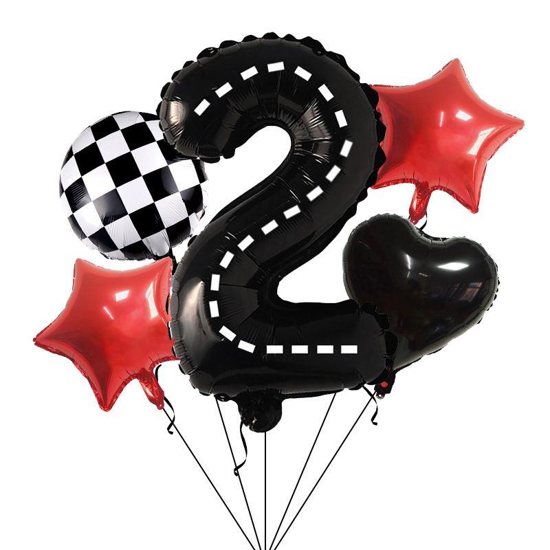 Racing Theme Digital Black Aluminum Film Balloons Birthday Set for Children, Red Star Set