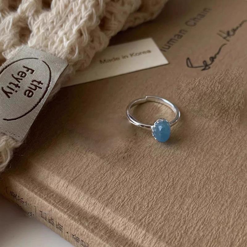 925 Sterling Zilveren Ring voor Vrouwen Meisje Gift Blace Steen Kristal Glazuur Retro Punk Open Sieraden Dropship Groothandel
