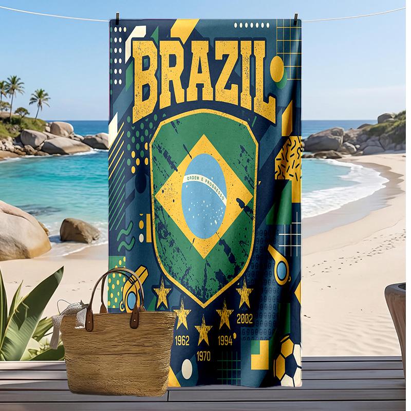 Brasilien Fußball Druck Strandtuch Schnelltrocknend Super Saugfähig Weiches Badetuch zum Schwimmen Strand Reisen Fan Souvenir Geschenk