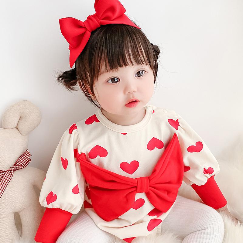 

Комбинезон для новорожденных девочек 0-24 месяцев, одежда для малышей, боди с милым принтом любви и бантом для малышей, одежда для малышей, комбинезон