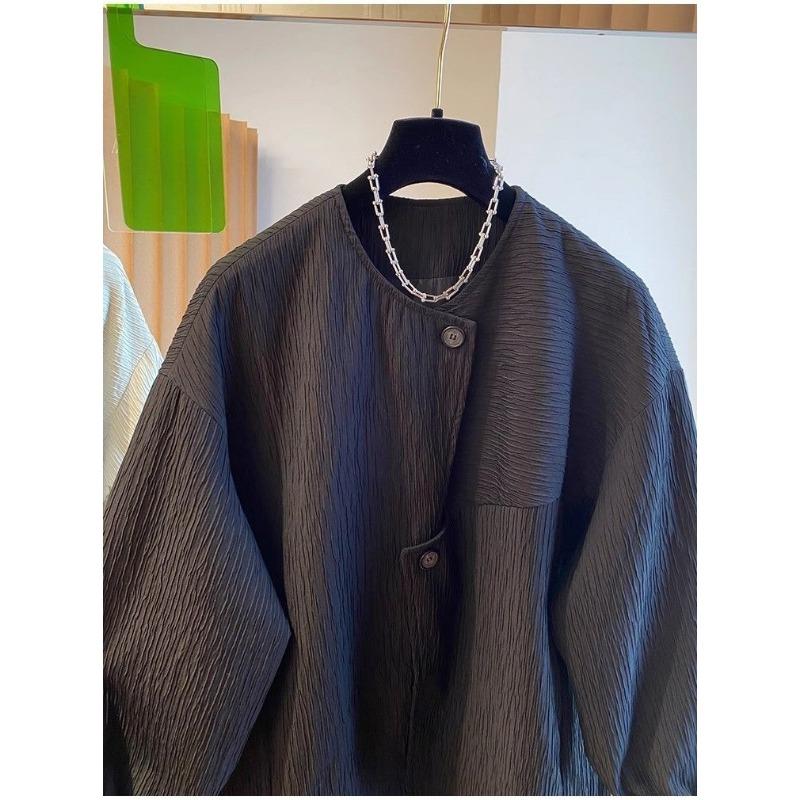 Irregular Texture Pure Color Long Sleeve Coat Women Comfortable Spring Autumn Loose Casual Top