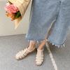 Leather Roman shoes sandals women's new fashion casual versatile bag head shoes woven hollow flat platform women's shoes