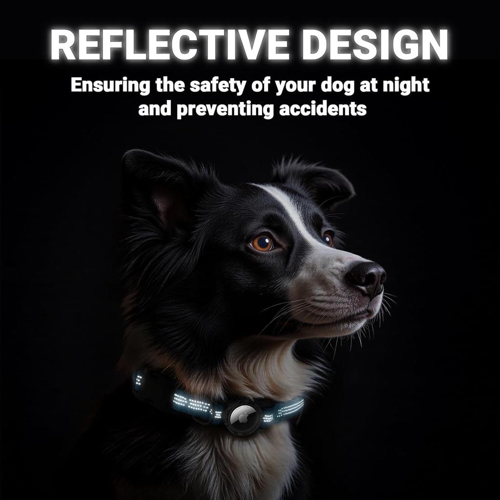 IP68 Waterproof AirTag Dog Collar – Heavy Duty Reflective Padded Design with Integrated AirTag Holder for Small, Medium & Large Dogs –