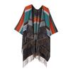 Böhmischer Blumendruck Streifenmuster Offener Poncho Umhang Quasten Saum Dick Gestrickt Reise Decke Wickel Schal