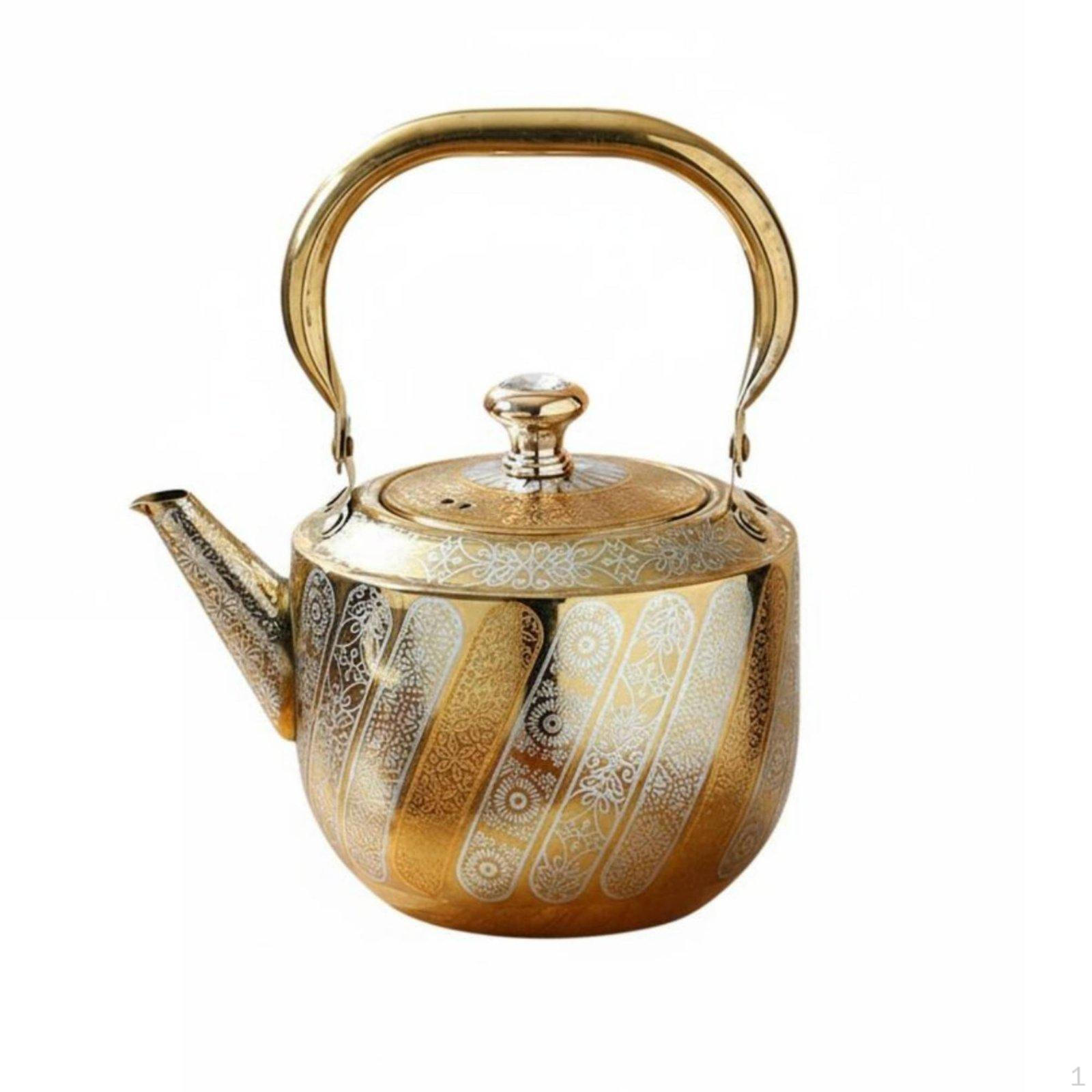 Middle Eastern Style Teapot Smooth Pouring Spout Stainless Steel RustResistant Ornate Tea