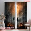 2pcs,2D Plane Printing Creative Curtains Pumpkin Castle & Bat Versatile Polyester Fabric (without Rod) Home Decor Ldeal for