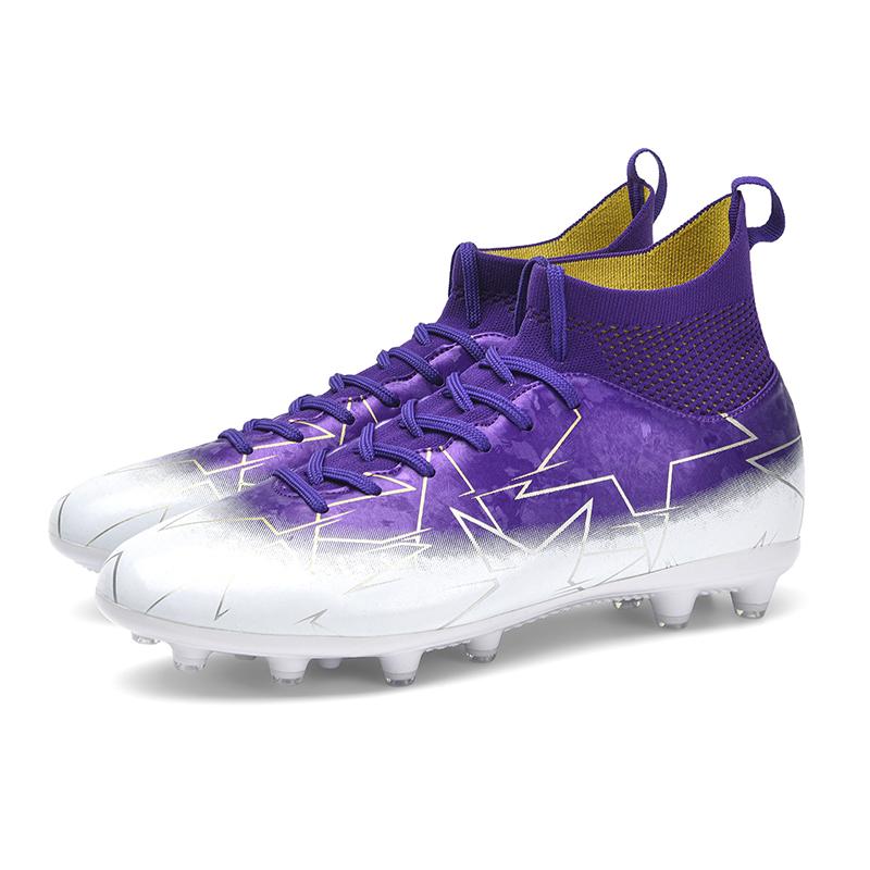 

Футбольные бутсы 35–47, футбольные бутсы унисекс, эластичные носки с длинными гвоздями и высокой лентой, тренировочные искусственные луга, спортивные тренировочные футбольные бутсы для занятий спортом на открытом воздухе 47 фиолетовый