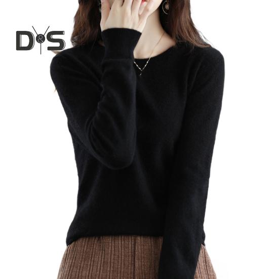 Women Bottoming Sweater Imitation Cashmere Crew Neck Sweater Long Sleeve Solid Color Slim Fit Ribbed Trim Knitting Tops