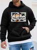 Halloween Themed Unisex Autumn/Winter Long-Sleeve Hooded Sweatshirt, "Happy Halloween" Pumpkin, Black Cat, and Bat Creative Print Casual Versatile Top